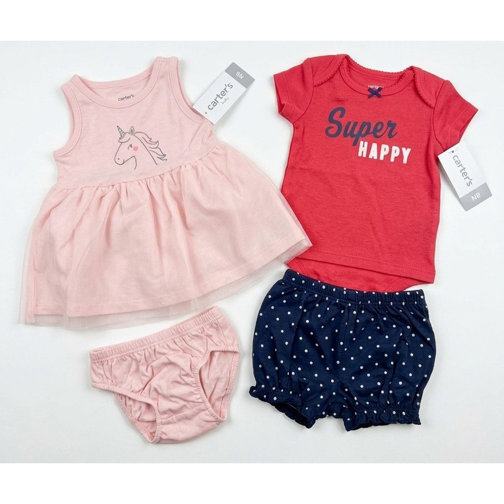 Carter's Newborn Baby Girl Summer Clothes - Dress and Short Set - 100% Cotton